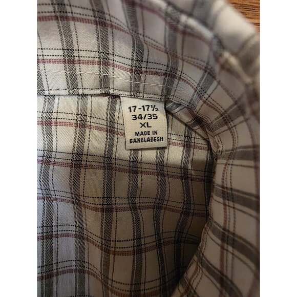 Calvin Klein Mens XL 17-17.5 (34/35) Regular Fit Stretch Wrinkle Free Plaid Gray - Picture 3 of 11